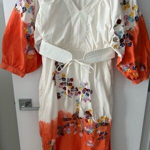 Anthropologie Clemence Floral Embroidered Dress with Belt
